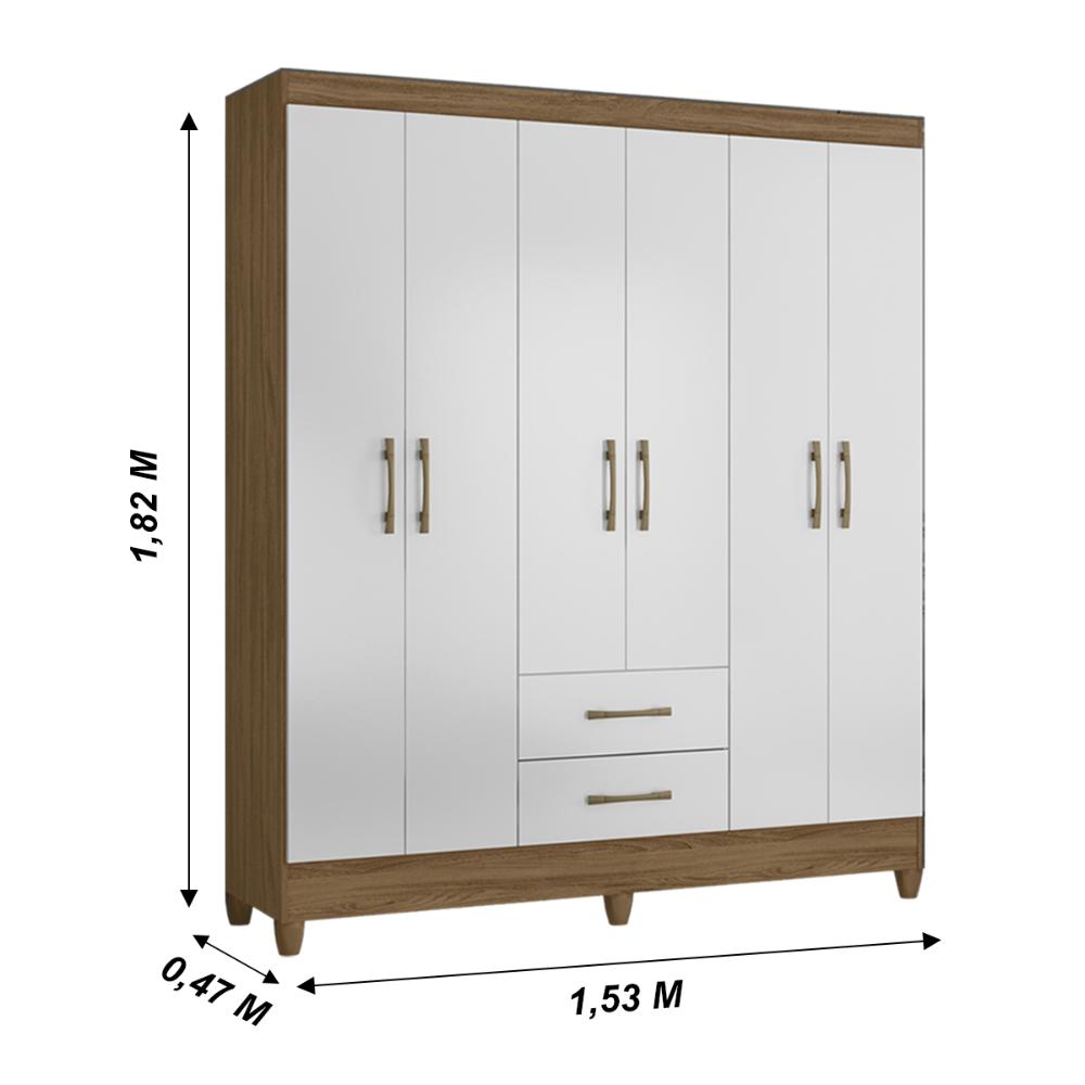 Guarda Roupa Casal 6 portas e 2 gavetas Panamá - Naturale / Branco