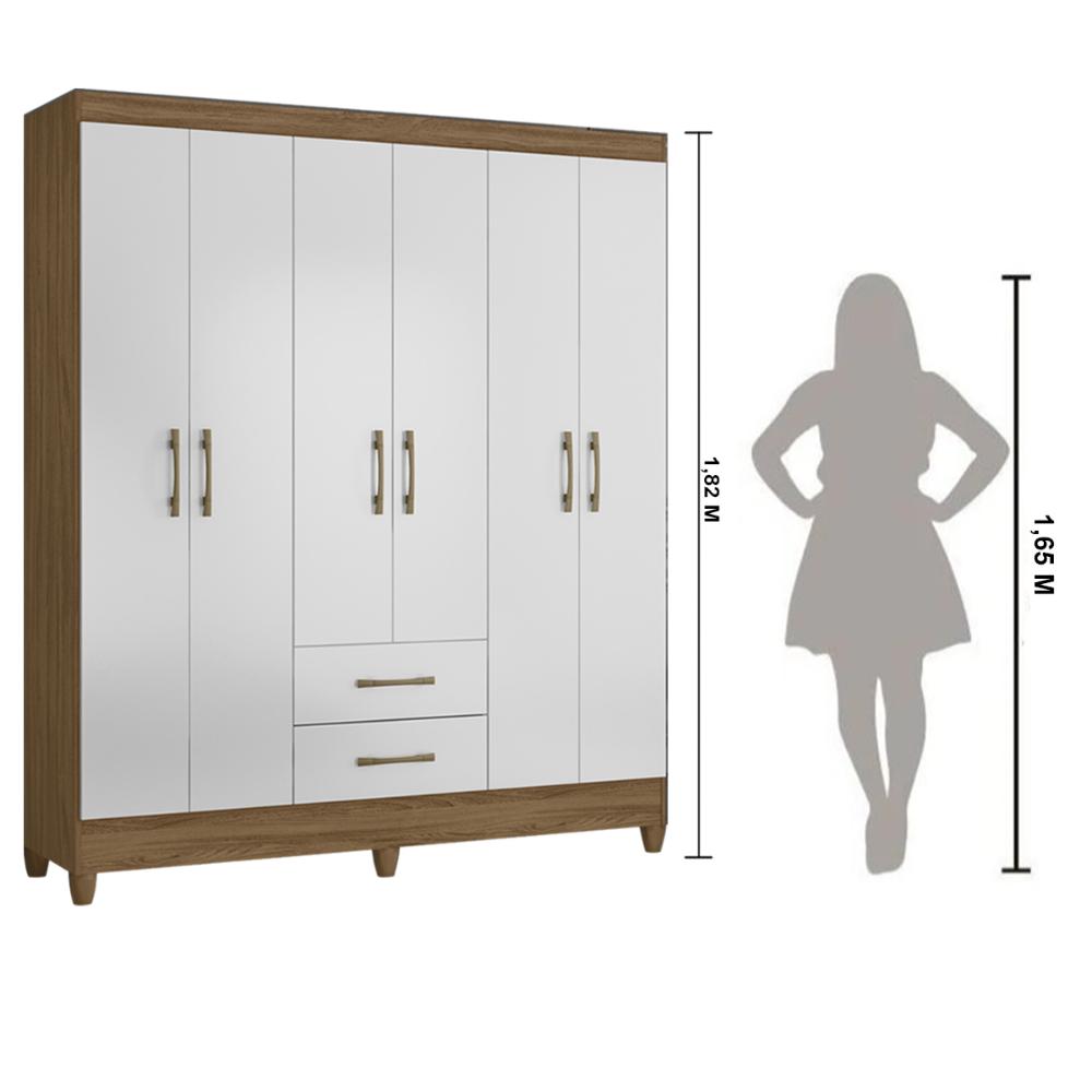 Guarda Roupa Casal 6 portas e 2 gavetas Panamá - Naturale / Branco