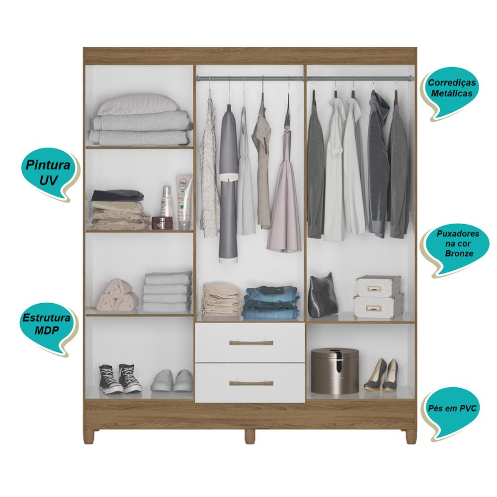 Guarda Roupa Casal 6 portas e 2 gavetas Panamá - Naturale / Branco