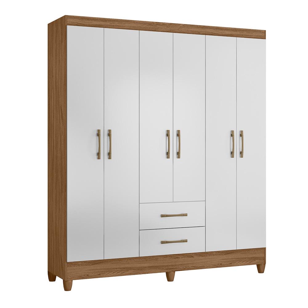 Guarda Roupa Casal 6 portas e 2 gavetas Panamá - Naturale / Branco