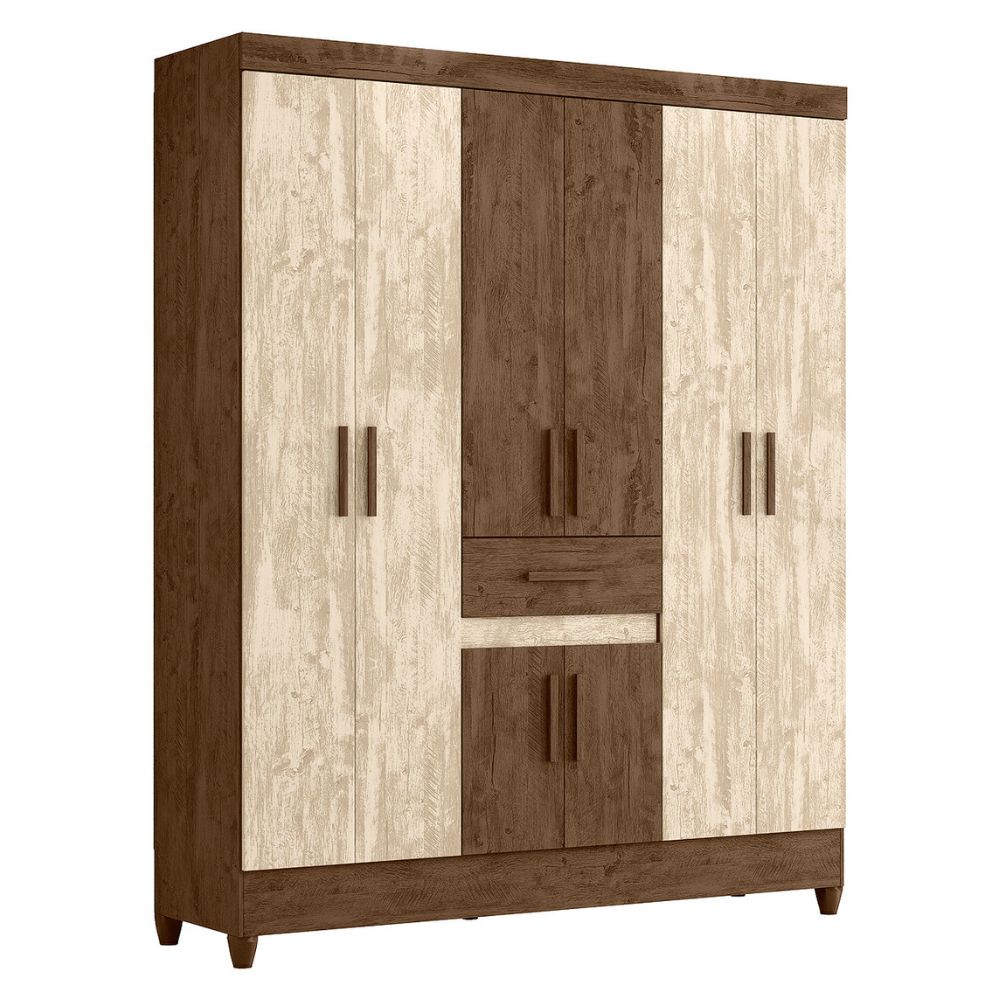 Guarda Roupa Casal 6P 165 cm Portugal Castanho Wood Avela Wood Moval 