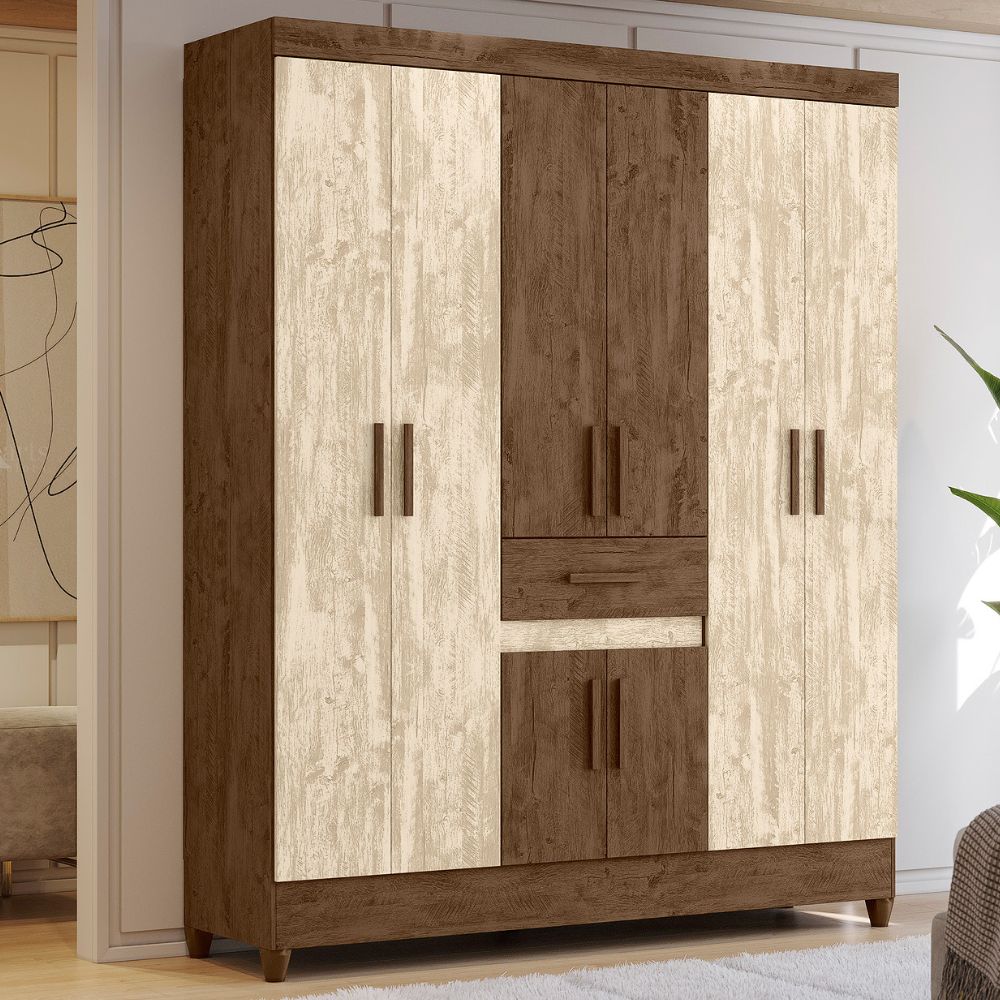 Guarda Roupa Casal 6P 165 cm Portugal Castanho Wood Avela Wood Moval 