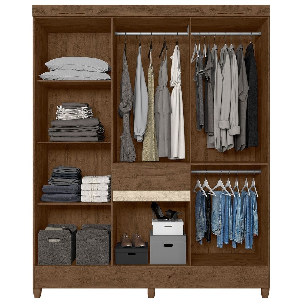 Guarda Roupa Casal 6P 165 cm Portugal Castanho Wood Avela Wood Moval 