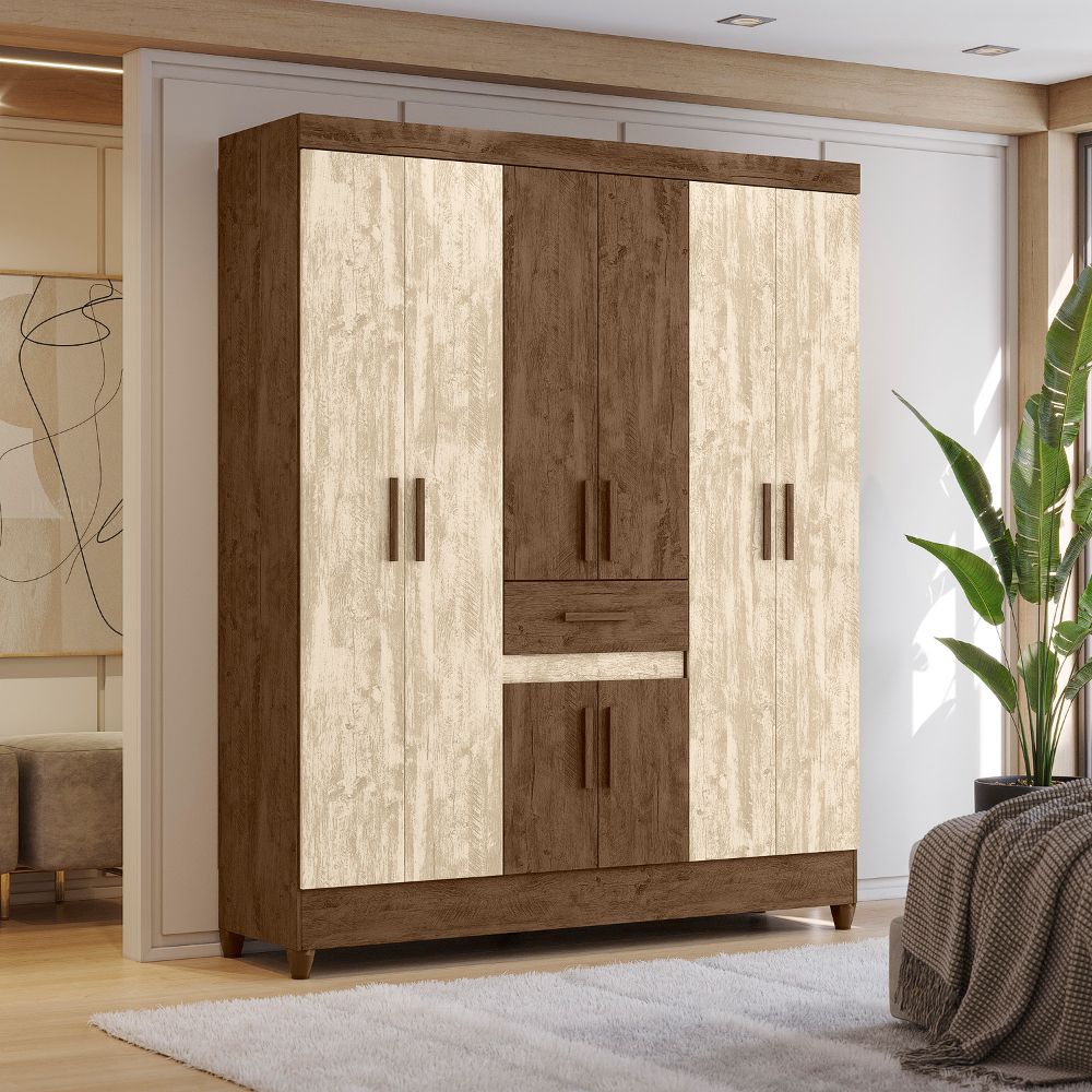 Guarda Roupa Casal 6P 165 cm Portugal Castanho Wood Avela Wood Moval 