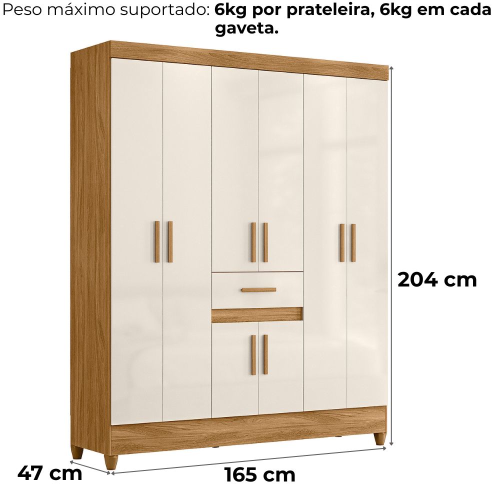 Guarda Roupa Casal 6P 165 cm Portugal Freijo Off White Moval
