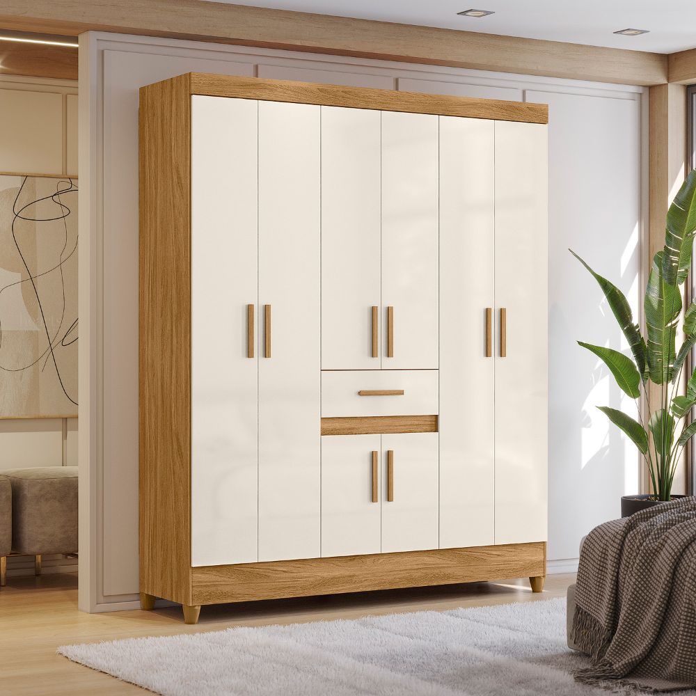 Guarda Roupa Casal 6P 165 cm Portugal Freijo Off White Moval