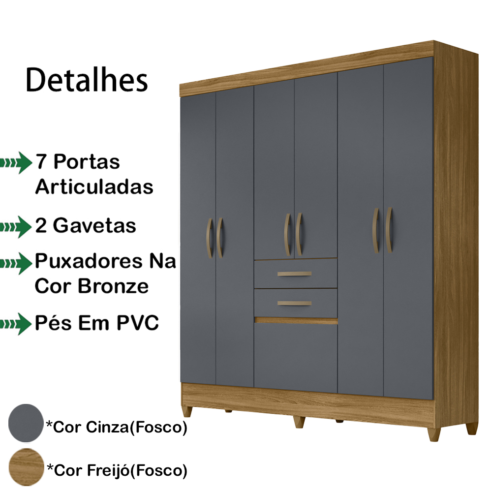 Guarda Roupa Casal 7 Portas 8970 Freijo Cinza Moval