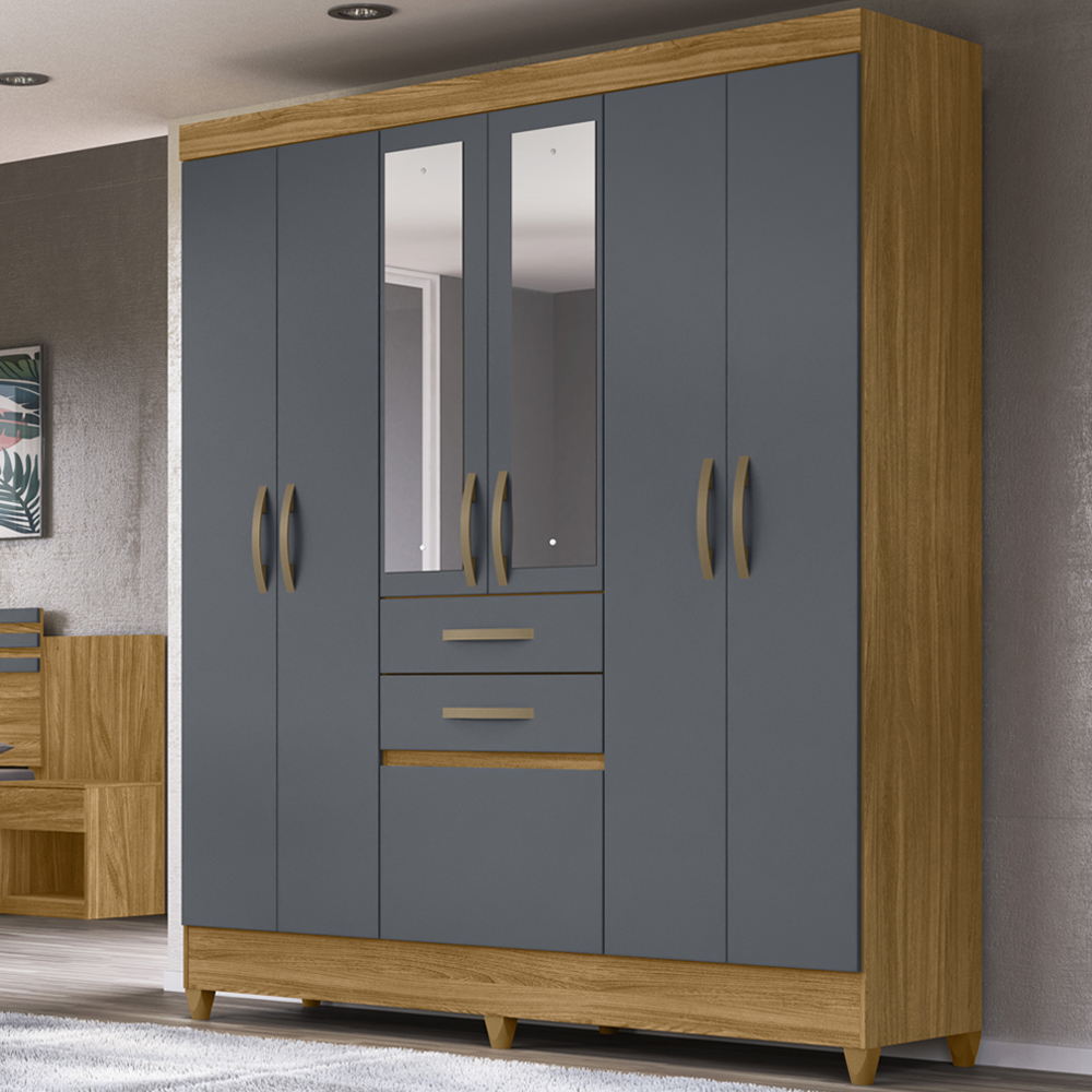 Guarda Roupa Casal 7 Portas Com Espelho 8970 Freijo Cinza Moval