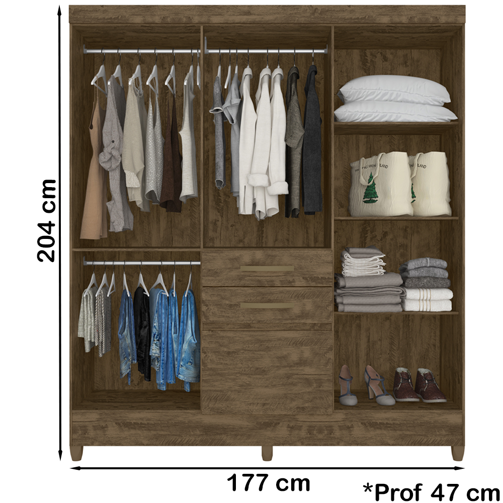 Guarda Roupa Casal 7 Portas Com Espelho 8973 Castanho Wood Moval