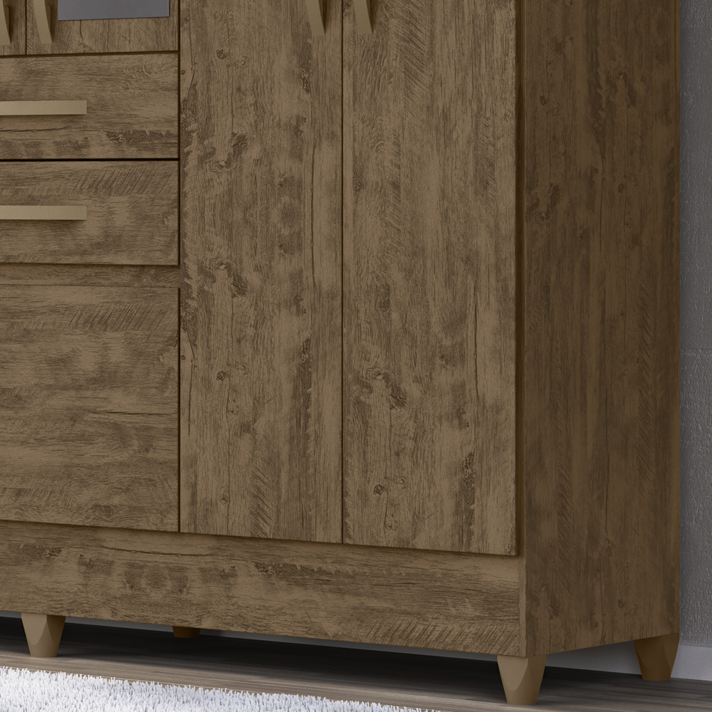 Guarda Roupa Casal 7 Portas Com Espelho 8973 Castanho Wood Moval