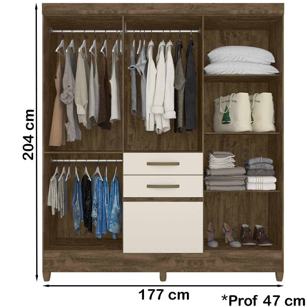 Guarda Roupa Casal 7 Portas Com Espelho 8973 Castanho Wood Off White Moval