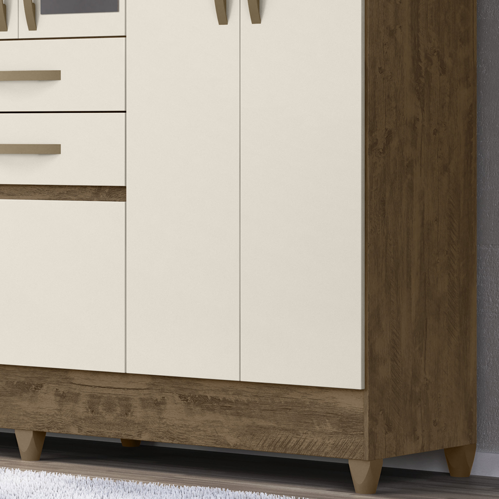 Guarda Roupa Casal 7 Portas Com Espelho 8973 Castanho Wood Off White Moval