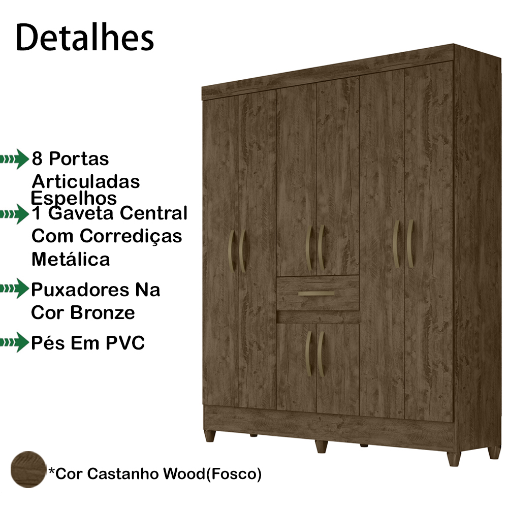 Guarda Roupa Casal 8 Portas 8353 Castanho Wood Moval