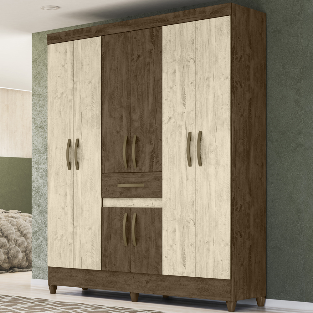 Guarda Roupa Casal 8 Portas 8358 Castanho Wood Avela Wood Moval