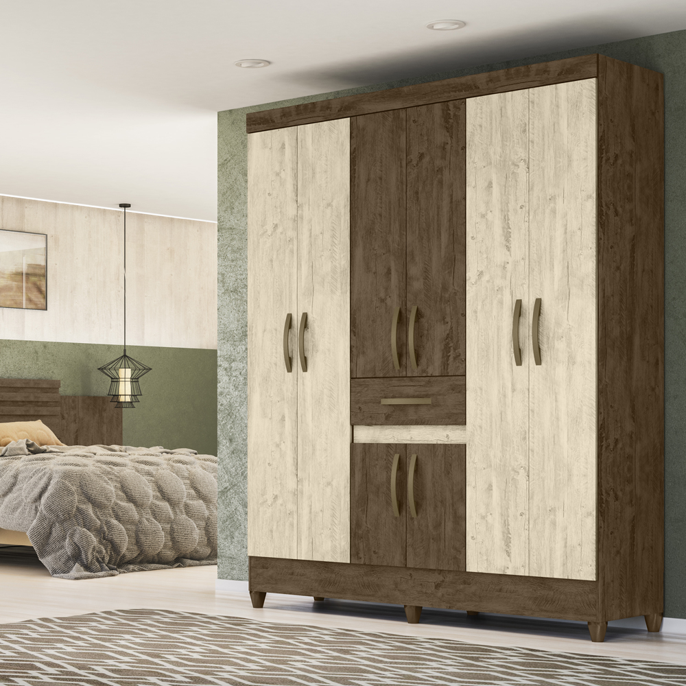 Guarda Roupa Casal 8 Portas 8358 Castanho Wood Avela Wood Moval