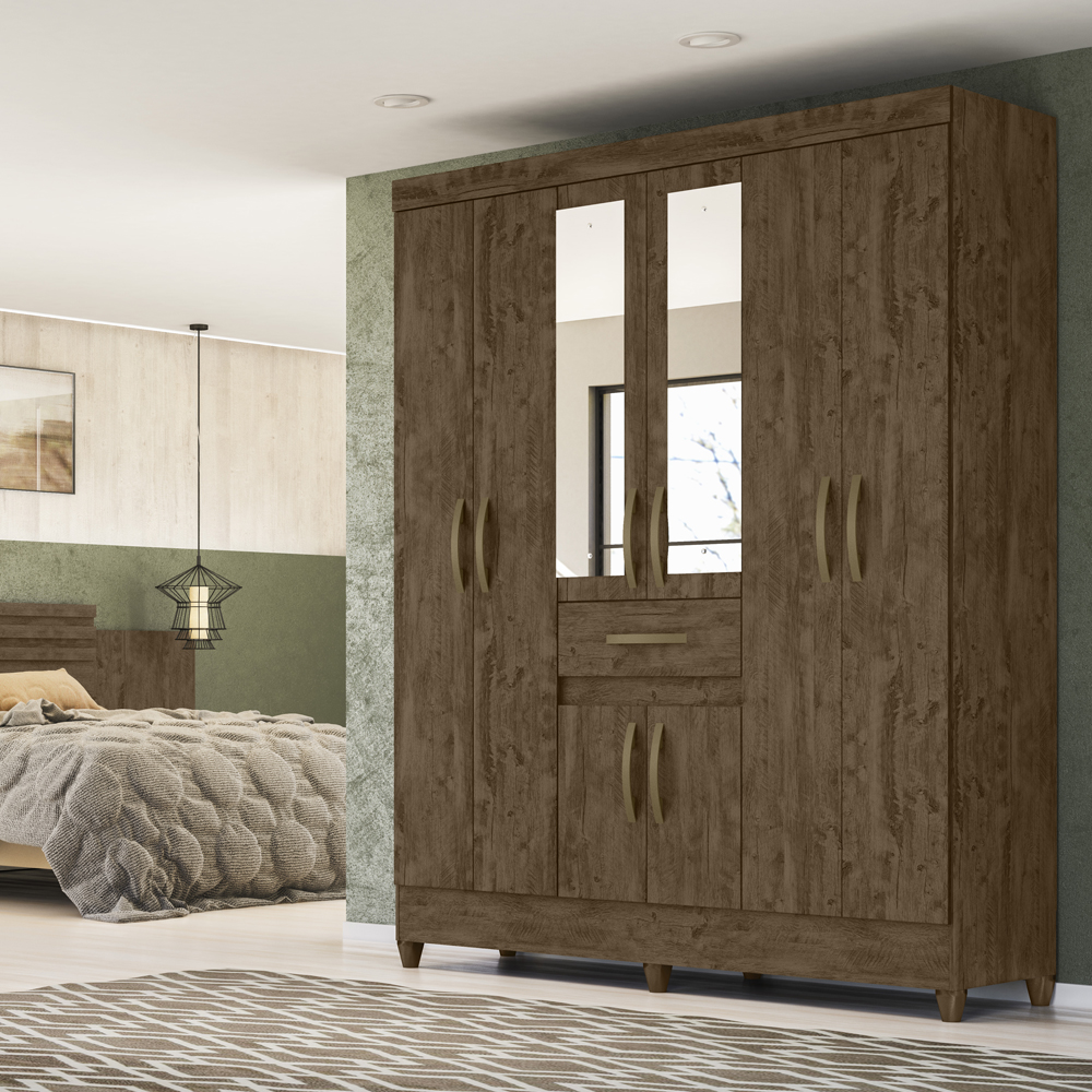 Guarda Roupa Casal 8 Portas Com Espelho 8353 Castanho Wood Moval
