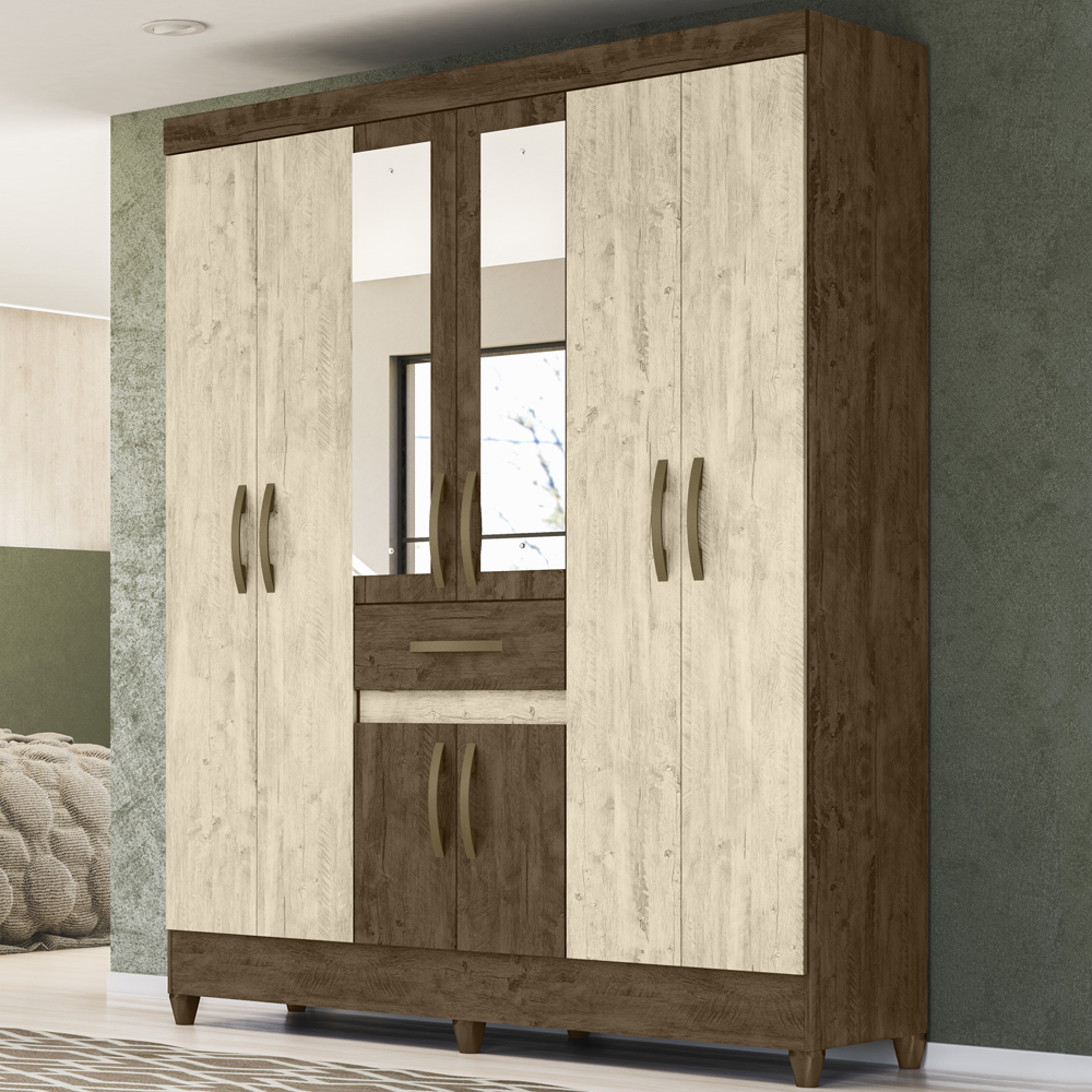 Guarda Roupa Casal 8 Portas Com Espelho 8358 Castanho Wood Avela Wood Moval