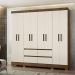 Guarda Roupa Casal 8 Portas com 4 gavetas Belem - Castanho Wood / Off White