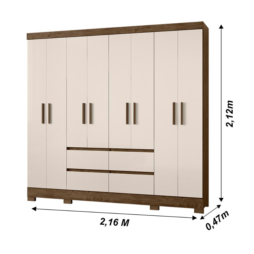 Guarda Roupa Casal 8 Portas com 4 gavetas Belem - Castanho Wood / Off White