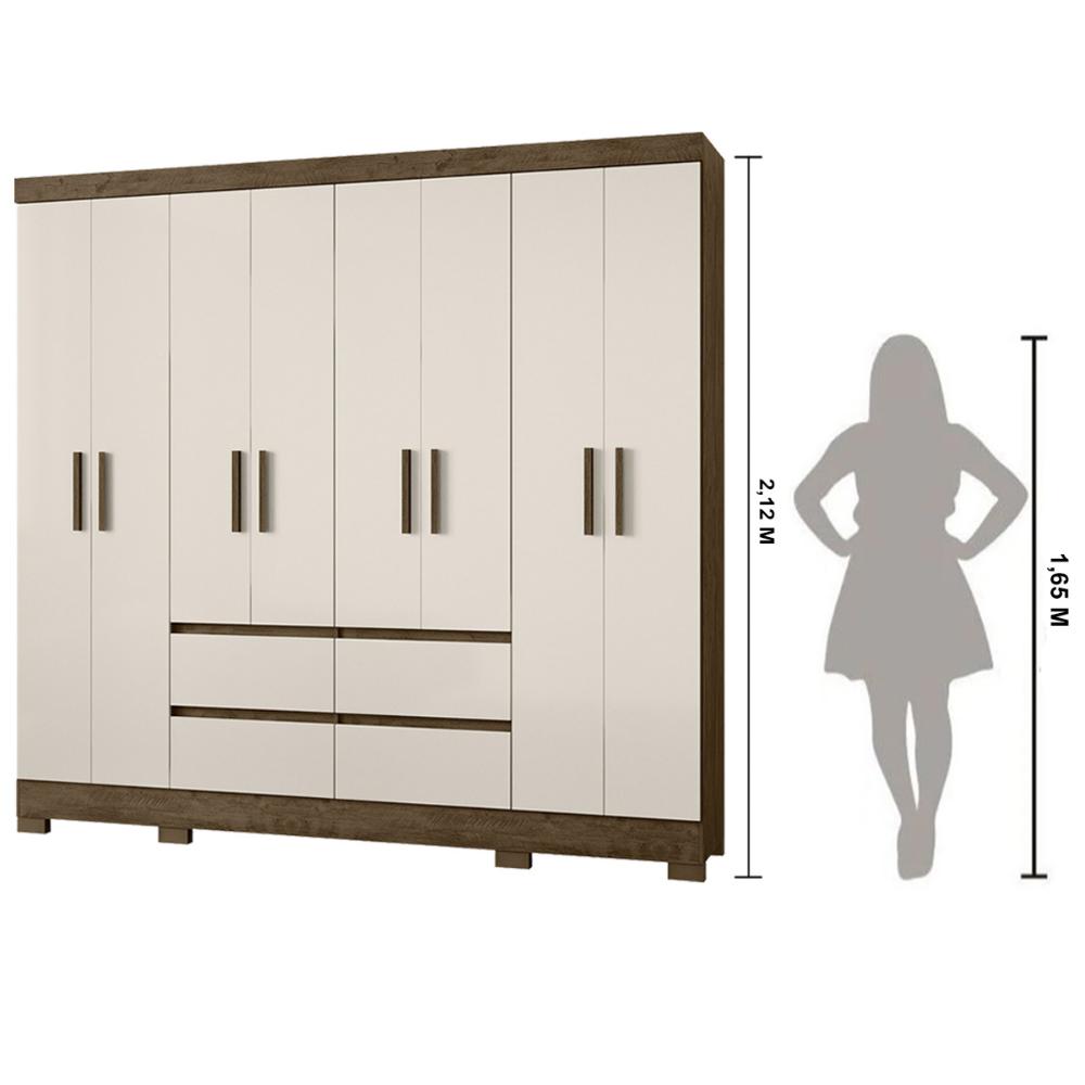 Guarda Roupa Casal 8 Portas com 4 gavetas Belem - Castanho Wood / Off White