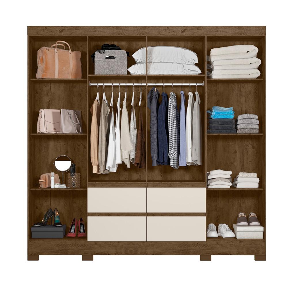 Guarda Roupa Casal 8 Portas com 4 gavetas Belem - Castanho Wood / Off White