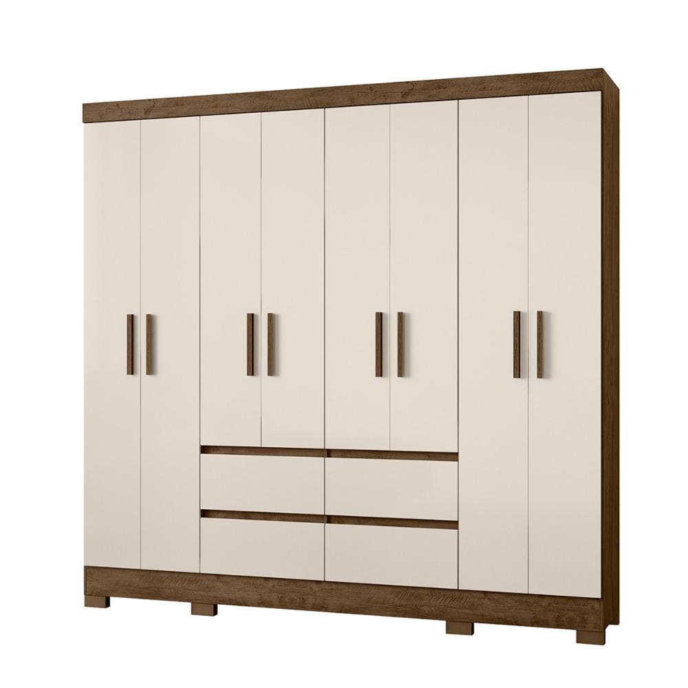 Guarda Roupa Casal 8 Portas com 4 gavetas Belem - Castanho Wood / Off White