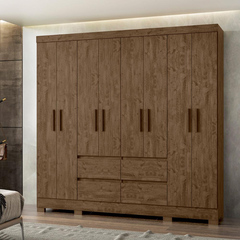 Guarda Roupa Casal 8 Portas com 4 gavetas Castanho Wood Belem - Moval