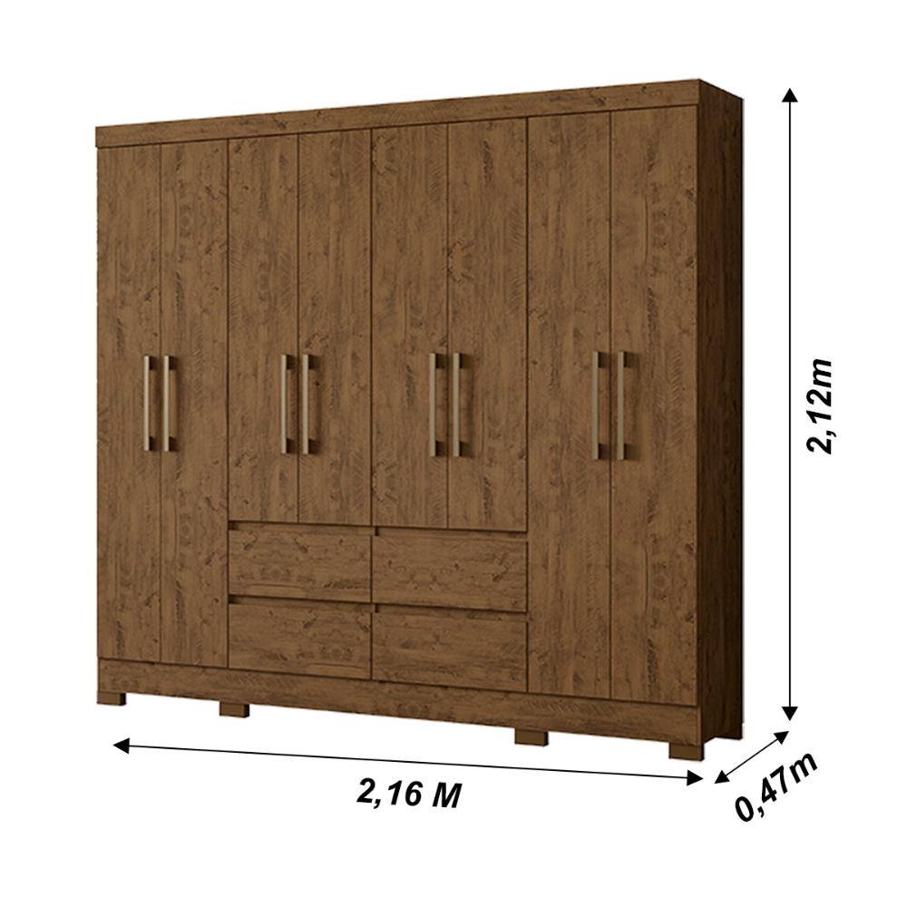 Guarda Roupa Casal 8 Portas com 4 gavetas Castanho Wood Belem - Moval