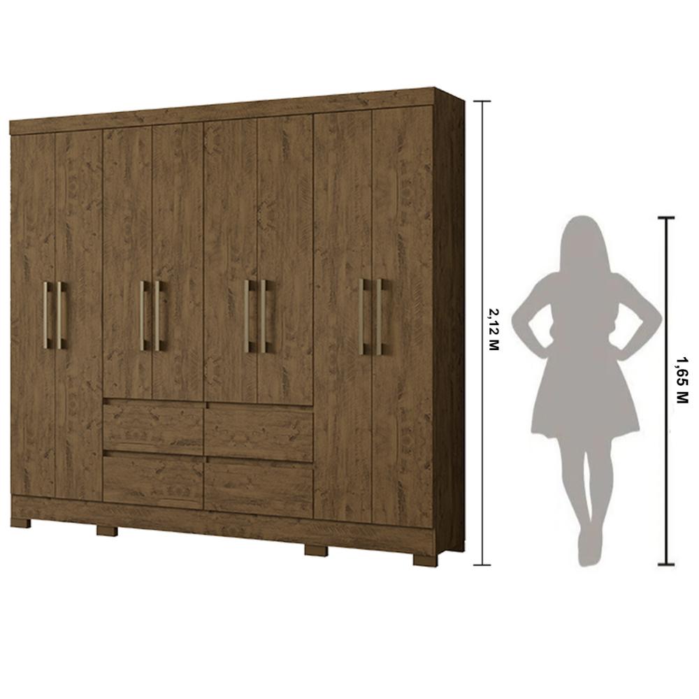 Guarda Roupa Casal 8 Portas com 4 gavetas Castanho Wood Belem - Moval