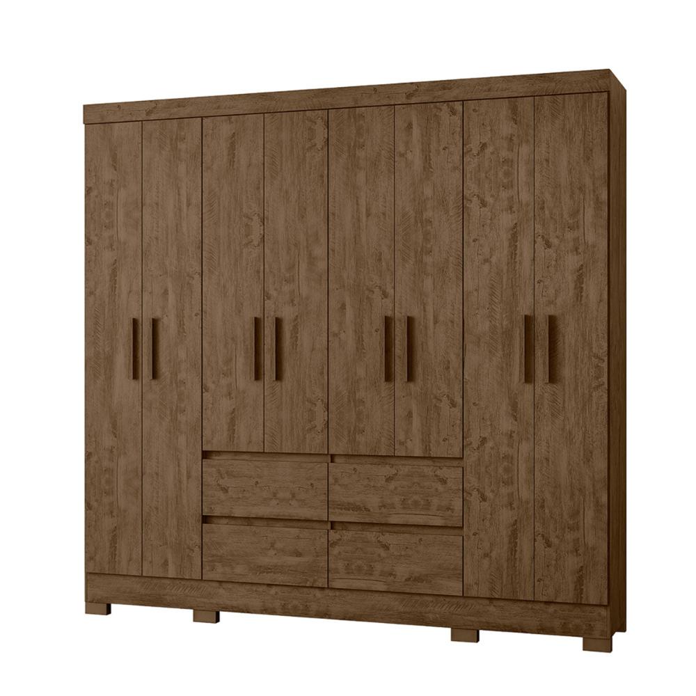 Guarda Roupa Casal 8 Portas com 4 gavetas Castanho Wood Belem - Moval
