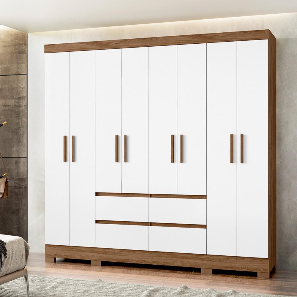 Guarda Roupa Casal 8 Portas com 4 gavetas Naturale / Branco Belem - Moval