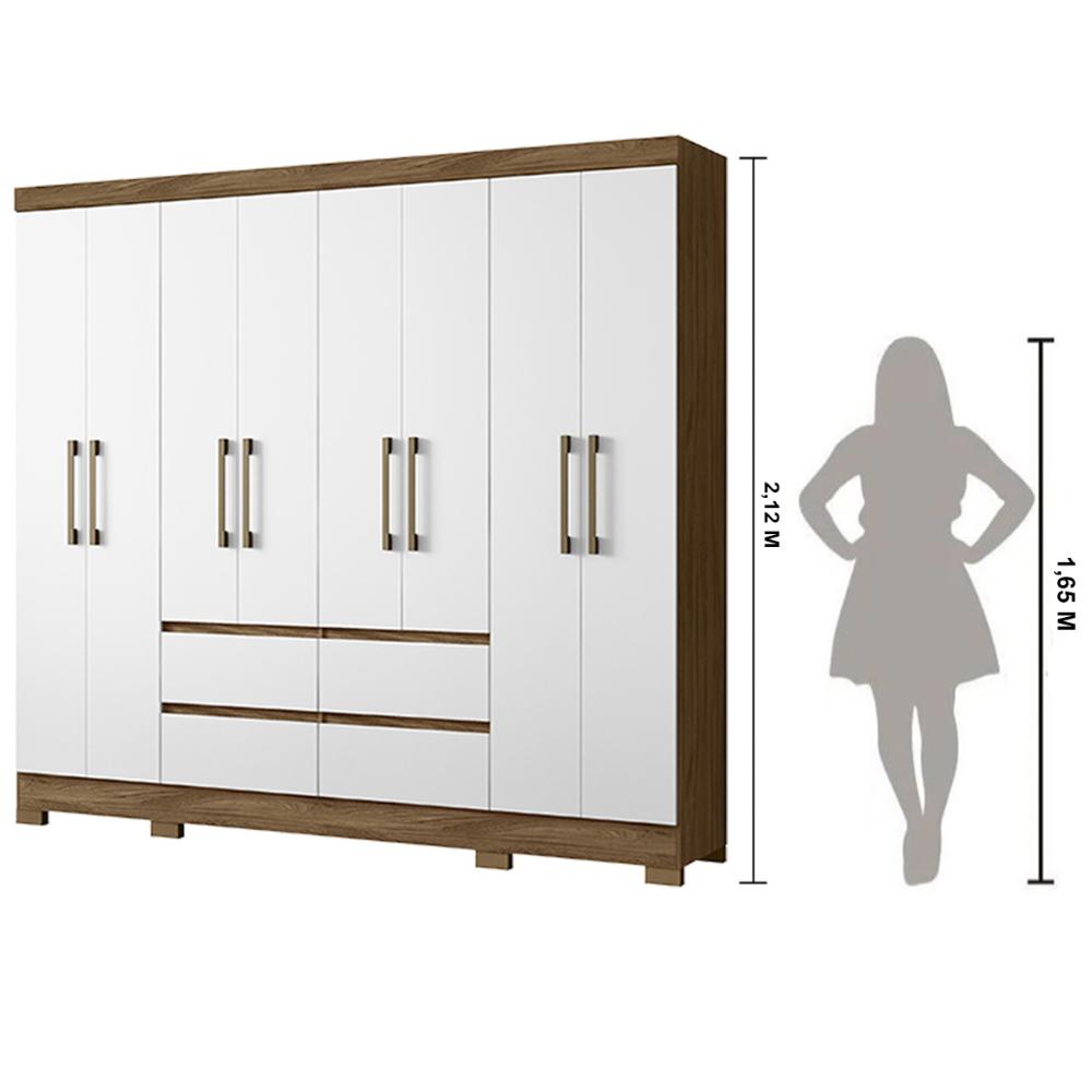 Guarda Roupa Casal 8 Portas com 4 gavetas Naturale / Branco Belem - Moval