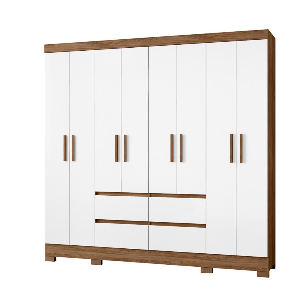 Guarda Roupa Casal 8 Portas com 4 gavetas Naturale / Branco Belem - Moval