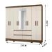 Guarda Roupa Casal 8 Portas com Espelho e 4 gavetas Belem - Castanho Wood / Off White