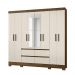 Guarda Roupa Casal 8 Portas com Espelho e 4 gavetas Belem - Castanho Wood / Off White