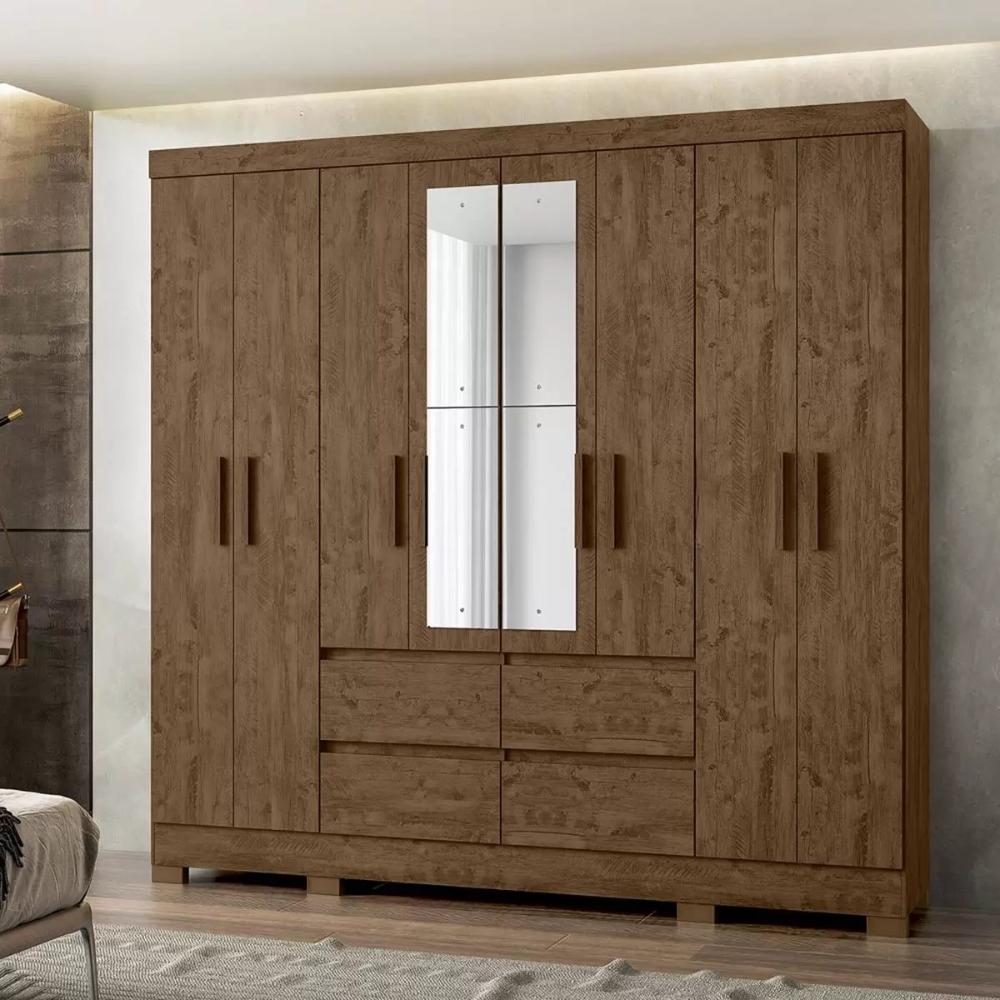 Guarda Roupa Casal 8 Portas com Espelho e 4 gavetas Belem - Castanho Wood
