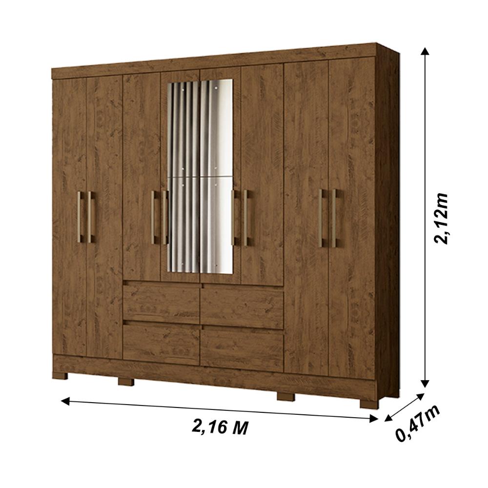 Guarda Roupa Casal 8 Portas com Espelho e 4 gavetas Belem - Castanho Wood