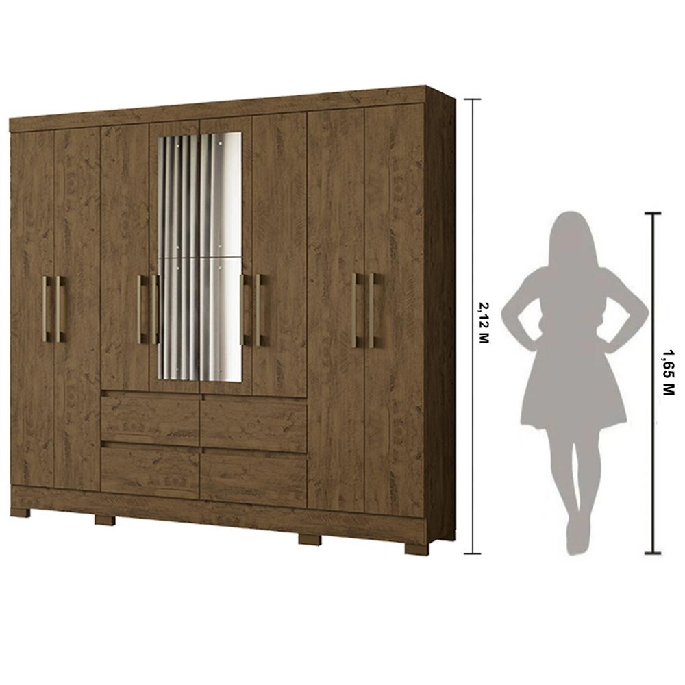Guarda Roupa Casal 8 Portas com Espelho e 4 gavetas Belem - Castanho Wood