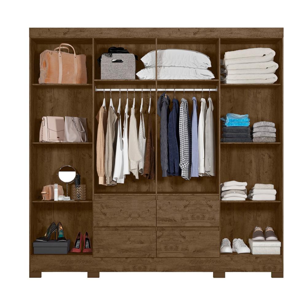Guarda Roupa Casal 8 Portas com Espelho e 4 gavetas Belem - Castanho Wood