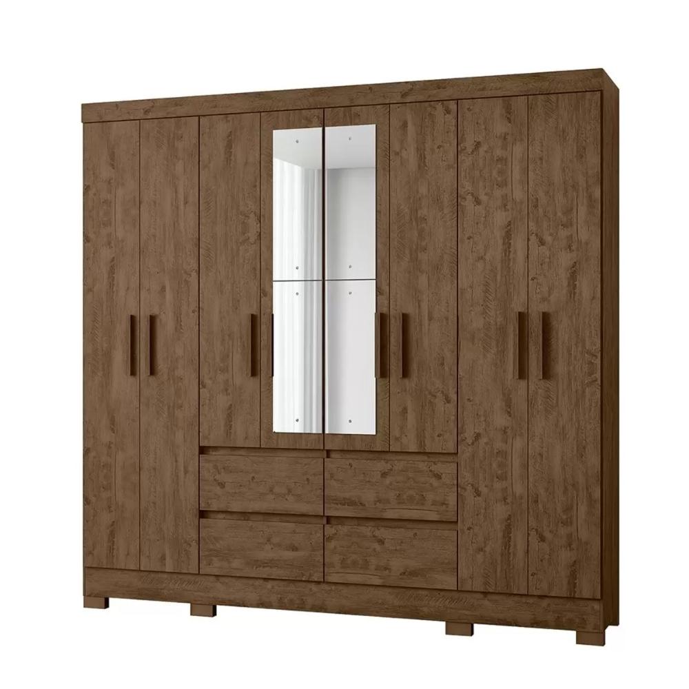 Guarda Roupa Casal 8 Portas com Espelho e 4 gavetas Belem - Castanho Wood