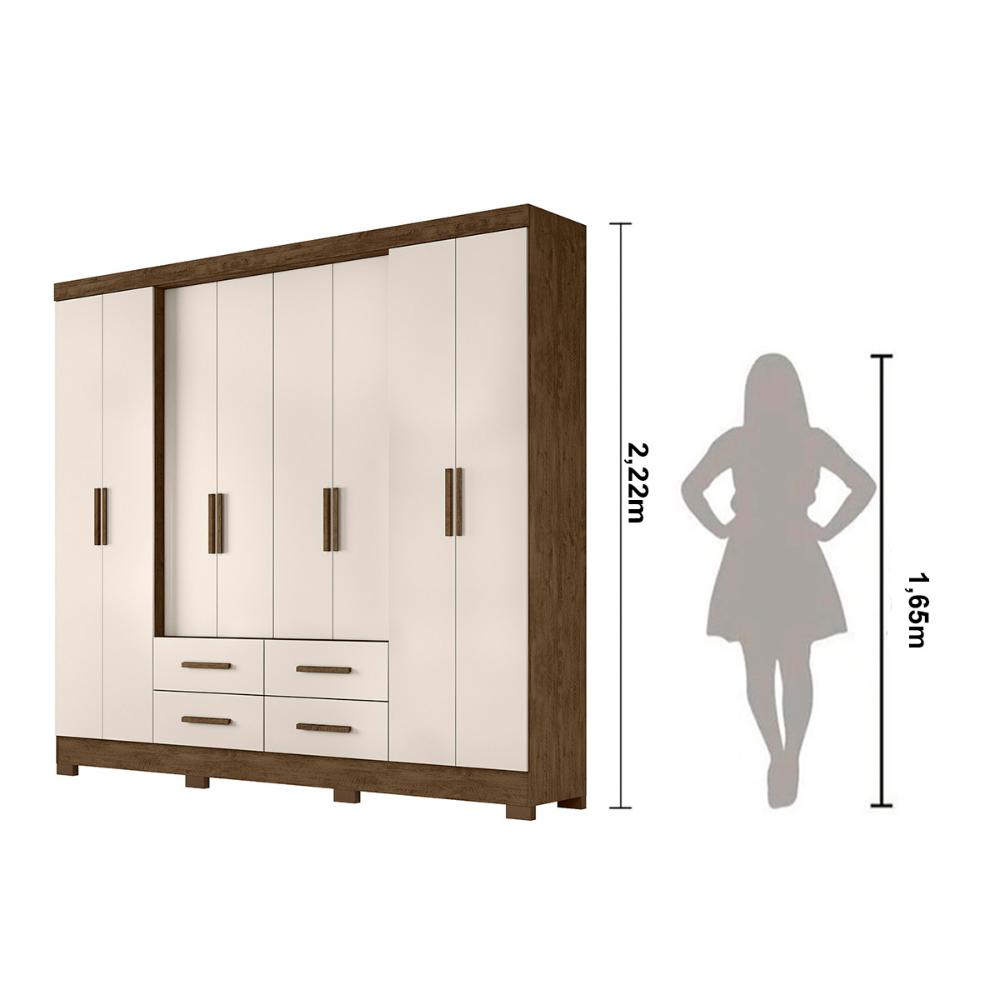 Guarda Roupa Casal 8 portas 4 gavetas Castanho Wood / Baunilha San Lorenzo Plus - Moval