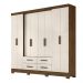 Guarda Roupa Casal 8 portas 4 gavetas Castanho Wood / Baunilha San Lorenzo Plus - Moval