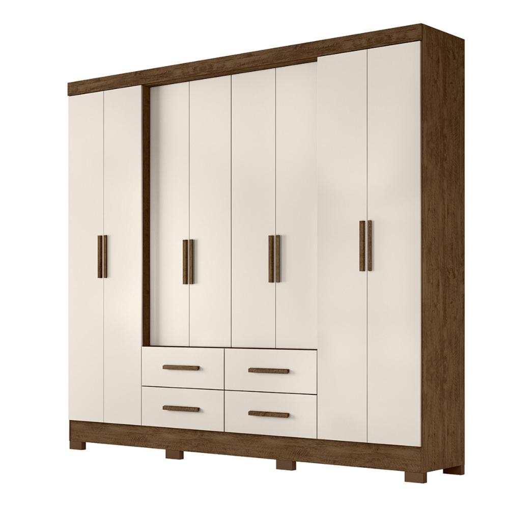 Guarda Roupa Casal 8 portas 4 gavetas Castanho Wood / Baunilha San Lorenzo Plus - Moval