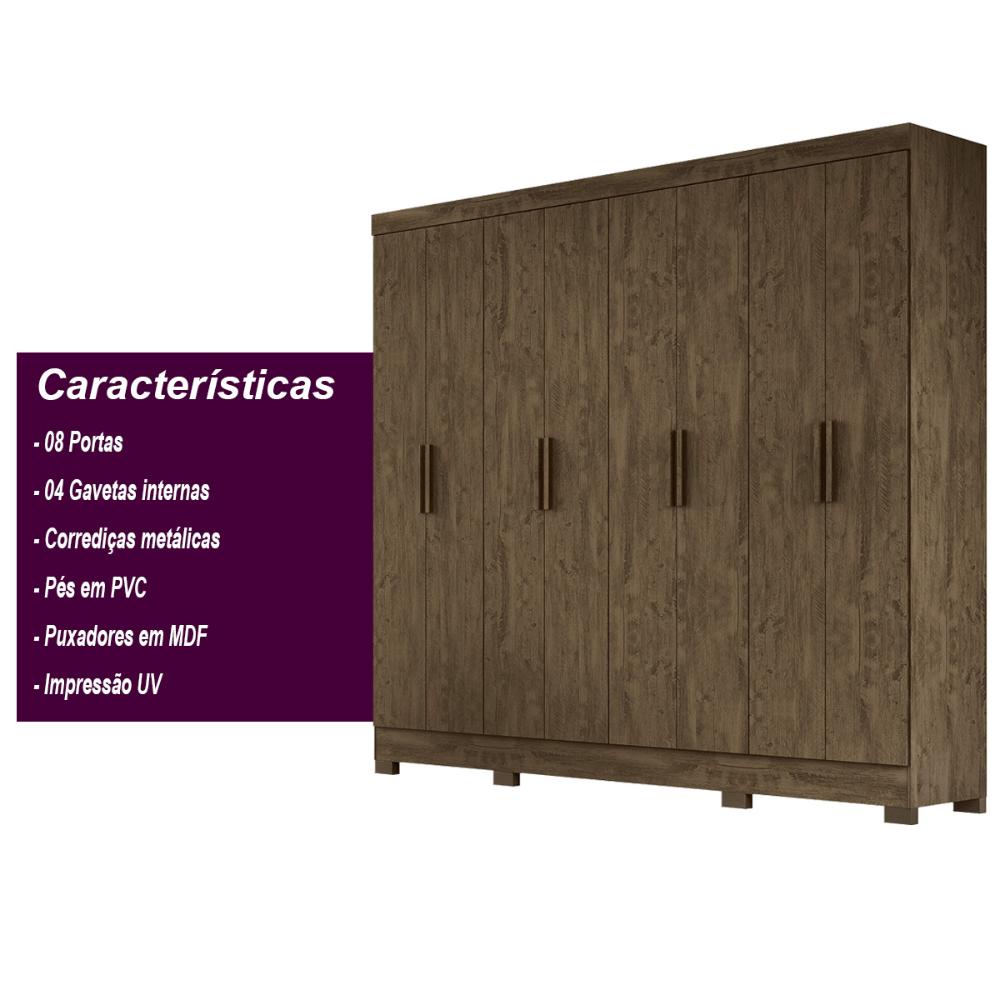 Guarda Roupa Casal 8 portas 4 gavetas Castanho Wood Diplomata - Moval