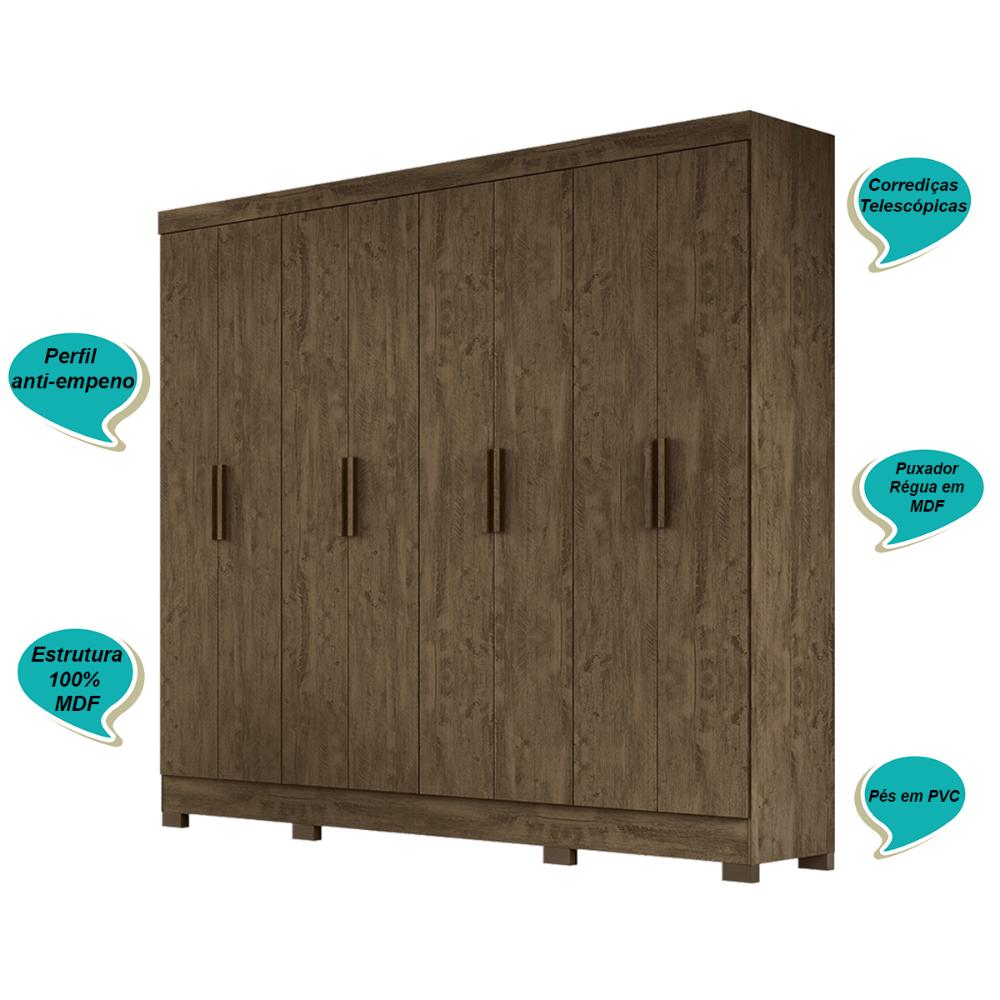 Guarda Roupa Casal 8 portas 4 gavetas Castanho Wood Diplomata - Moval