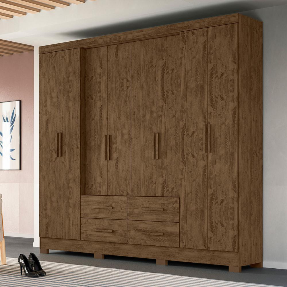 Guarda Roupa Casal 8 portas 4 gavetas Castanho Wood San Lorenzo Plus - Moval