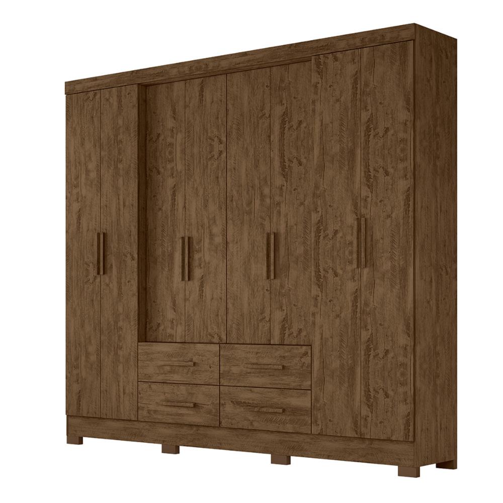 Guarda Roupa Casal 8 portas 4 gavetas Castanho Wood San Lorenzo Plus - Moval