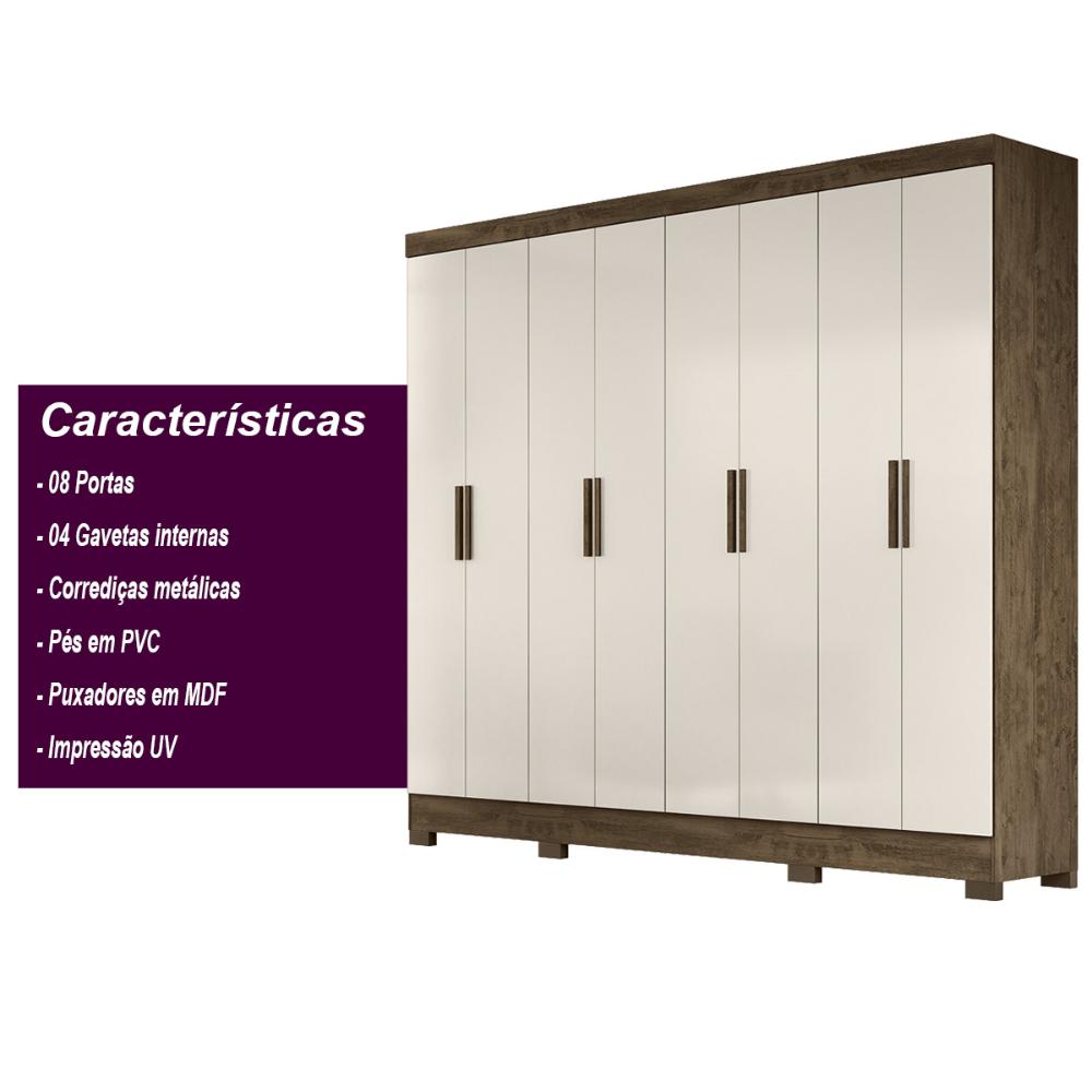 Guarda Roupa Casal 8 portas 4 gavetas Diplomata Castanho Wood / Baunilha Diplomata - Moval