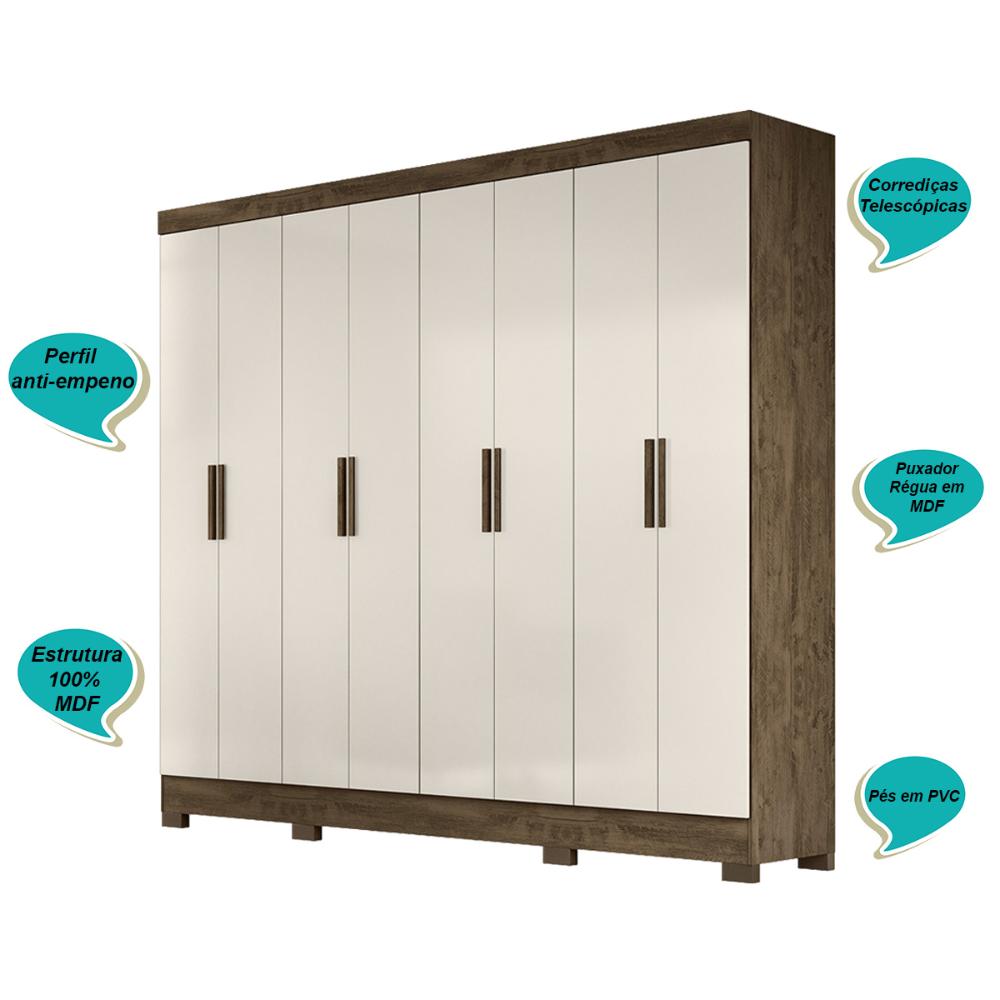 Guarda Roupa Casal 8 portas 4 gavetas Diplomata Castanho Wood / Baunilha Diplomata - Moval