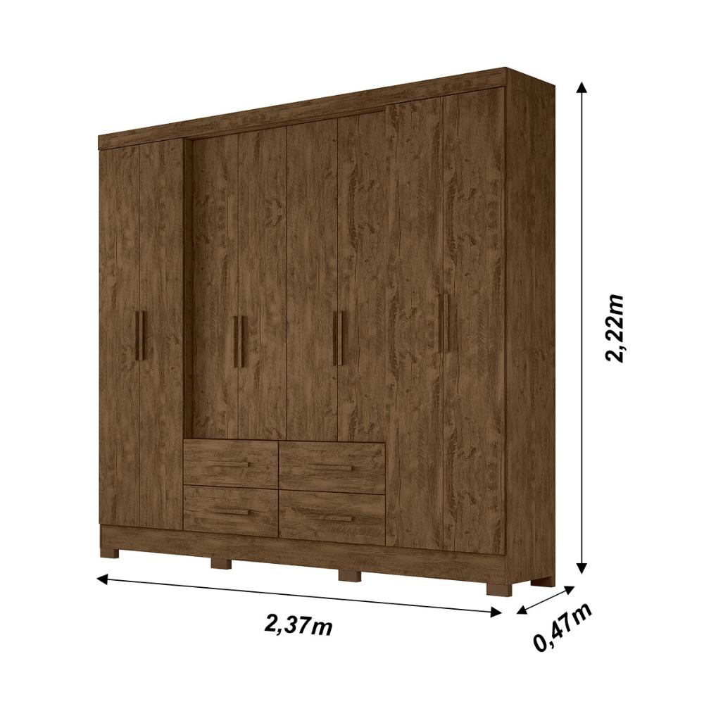 Guarda Roupa Casal 8 portas 4 gavetas San Lorenzo Plus - Castanho Wood